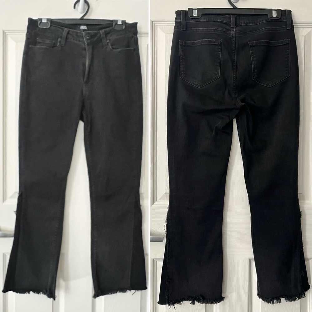 NWOT Paige Jeans Black High Rise Daytime Straight Leg Jeans 29 Raw Hem Denim